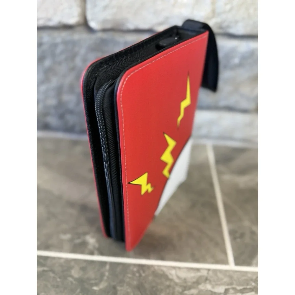 Premium Red Pokéball Lightning Bolt Trading Card Binder TCG Zipper Album Pokémon